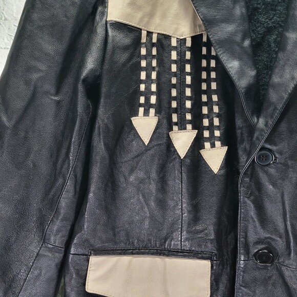 VTG Leather Western Sport Coat Jacket Rockabilly Removable Faux Fur Liner 44L - Picture 4 of 12